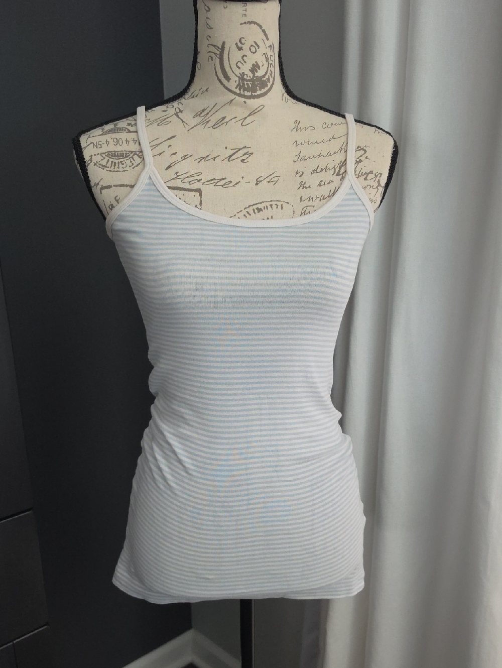 Banana Republic White and Light Blue Striped Tank Top